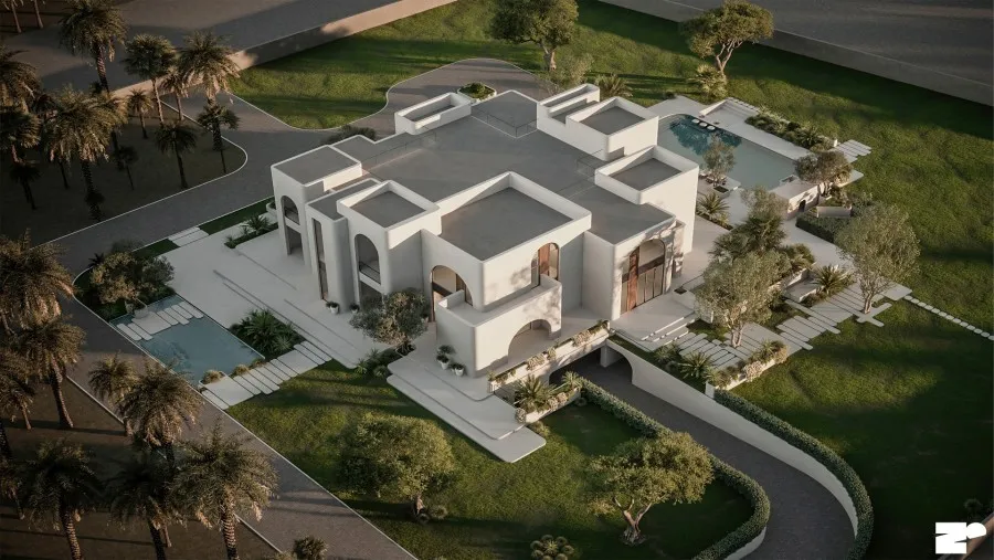 Luxury modern villa design viewed from above
