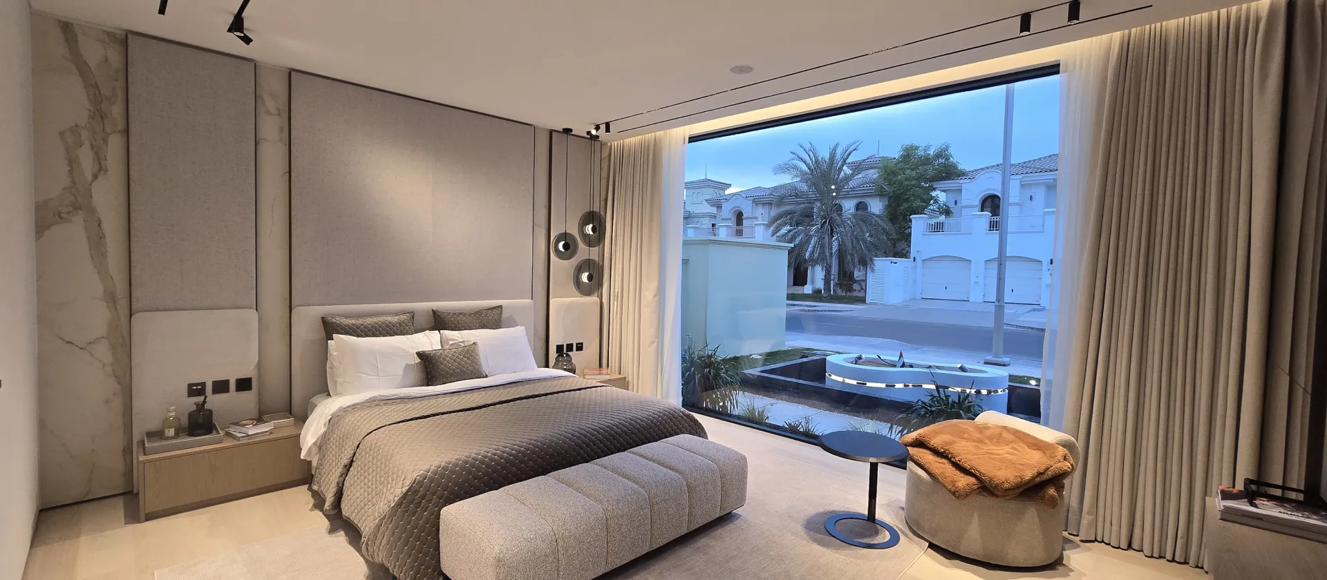 A modern stylish bedroom refurbishment with new design and furniture for a Palm Jumeirah villa