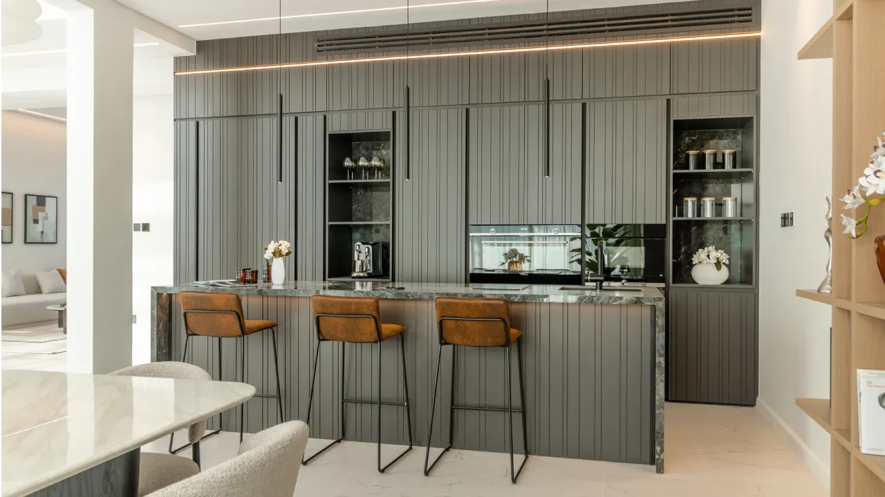 Home remodeling in Jumeirah Islands with charcoal kitchen and stone island Home remodeling in Dubai with charcoal kitchen and stone island