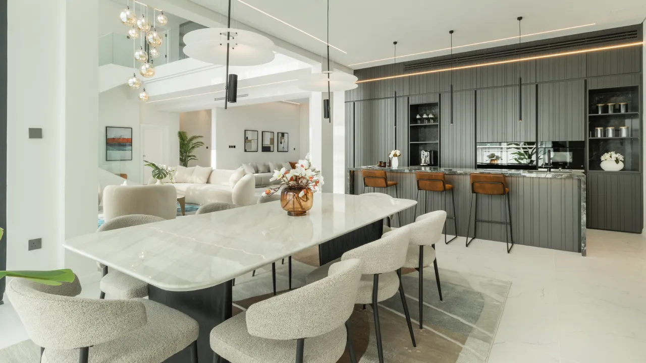 House remodeling with open dining and kitchen layout House remodeling in Jumeirah Islands with open dining and kitchen layout